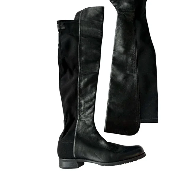Stuart Weitzman Black Leather Stretch Over‎ The Knee Boots 7.5M